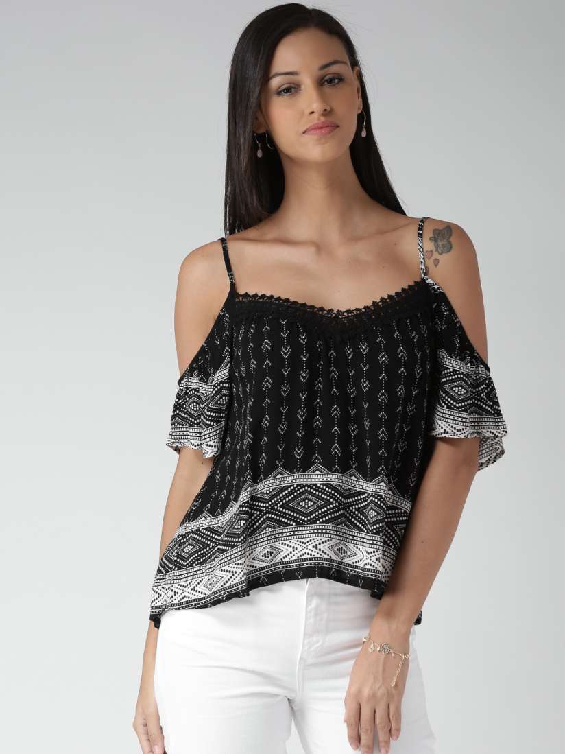 Buy FOREVER 21 Black Printed Cold Shoulder Top Tops for Women 1367283 Myntra