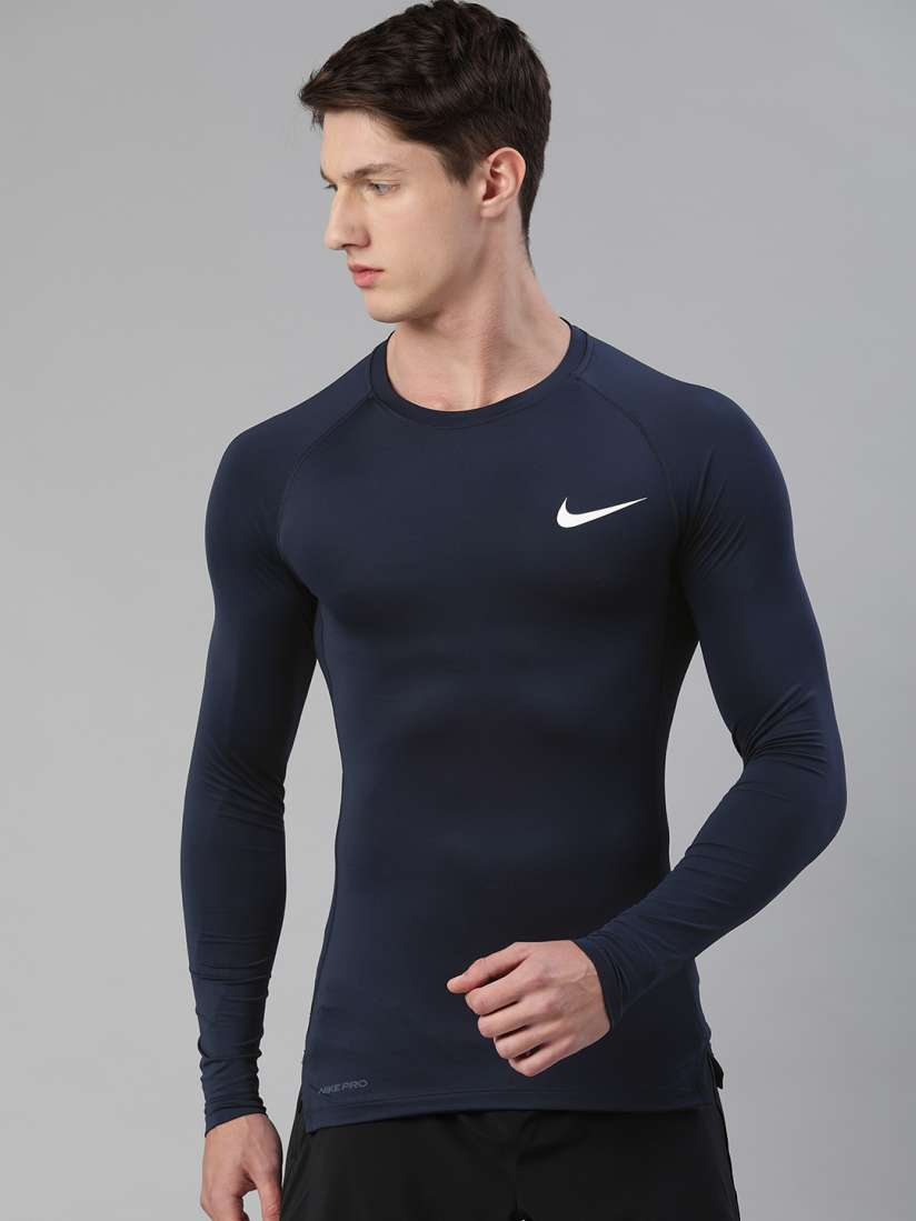 Buy Nike Men Navy Blue Solid Tight Fit Dri FIT Round Neck LS Training T shirt Tshirts for Men 13677260 Myntra