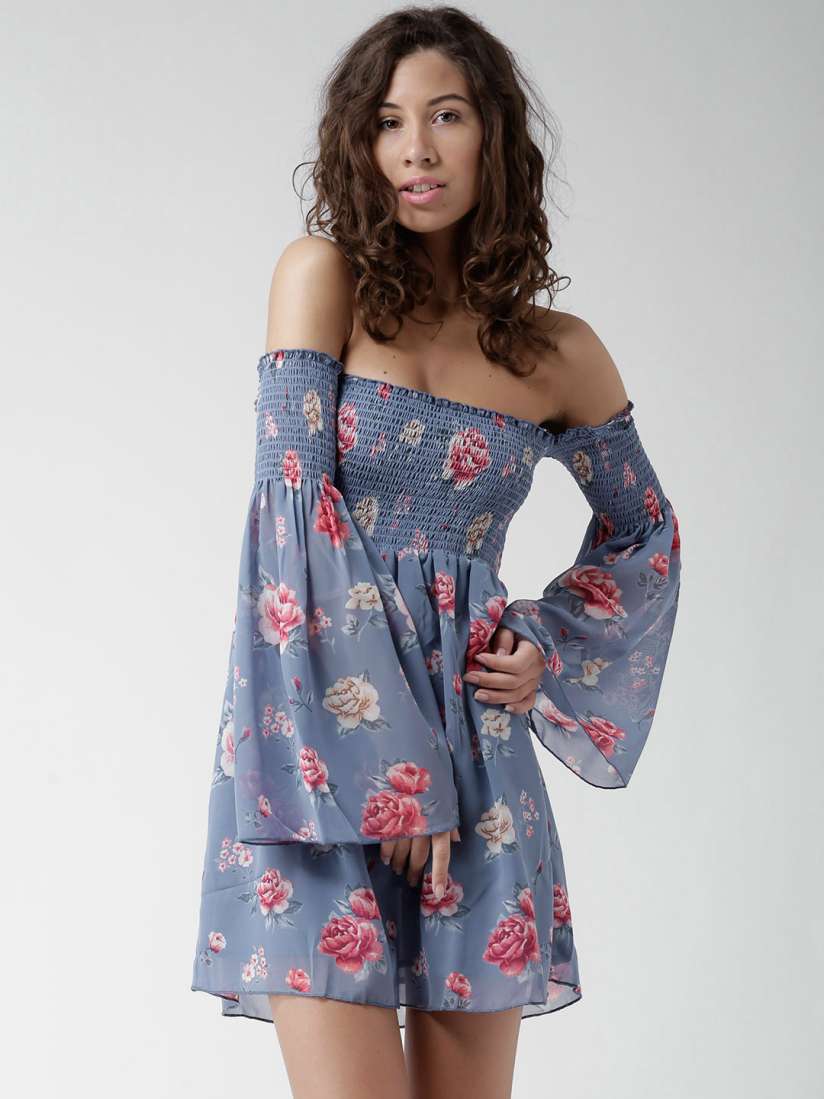 Buy FOREVER 21 Blue Polyester Floral Print Off Shoulder Dress Dresses for Women 1368095 Myntra