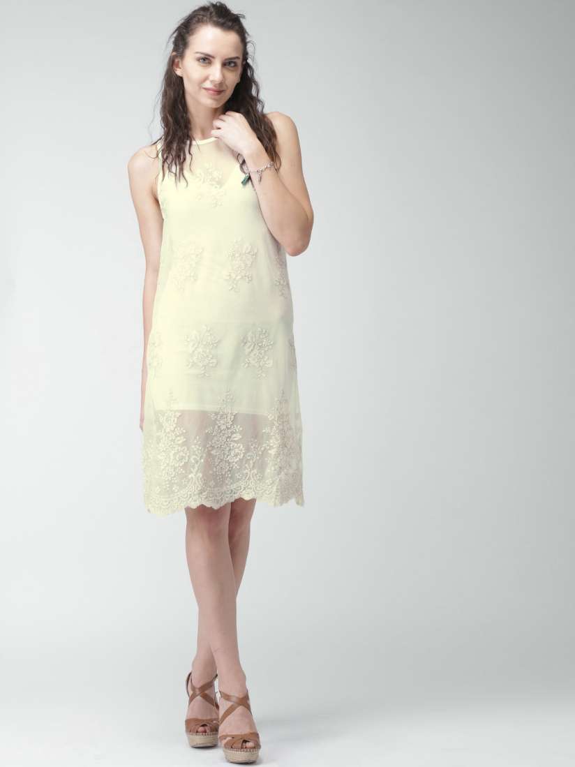 Buy FOREVER 21 Off White Net Floral Embroidered A Line Dress Dresses for Women 1368223 Myntra