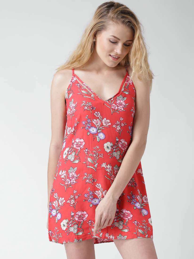 Buy FOREVER 21 Coral Red Floral Print A Line Dress Dresses for Women 1368268 Myntra
