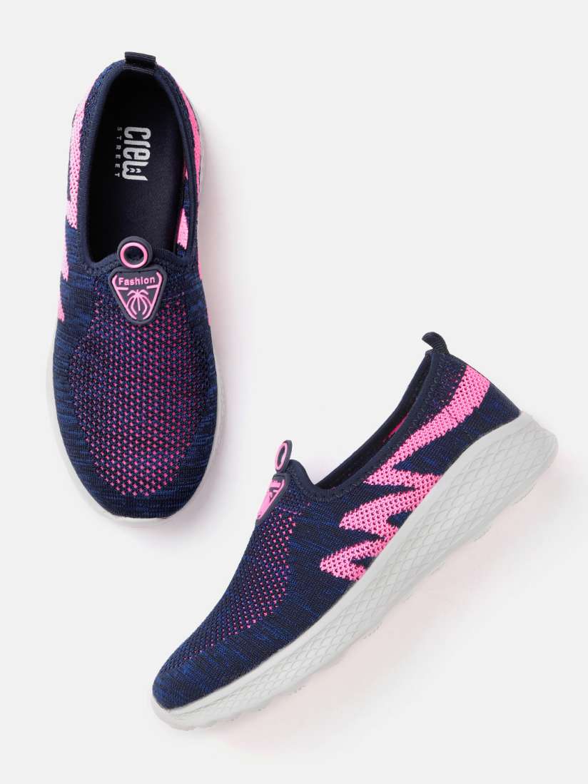 Buy Crew STREET Women Navy Blue Pink Woven Design Walking Shoes Sports Shoes for Women 13691918 Myntra
