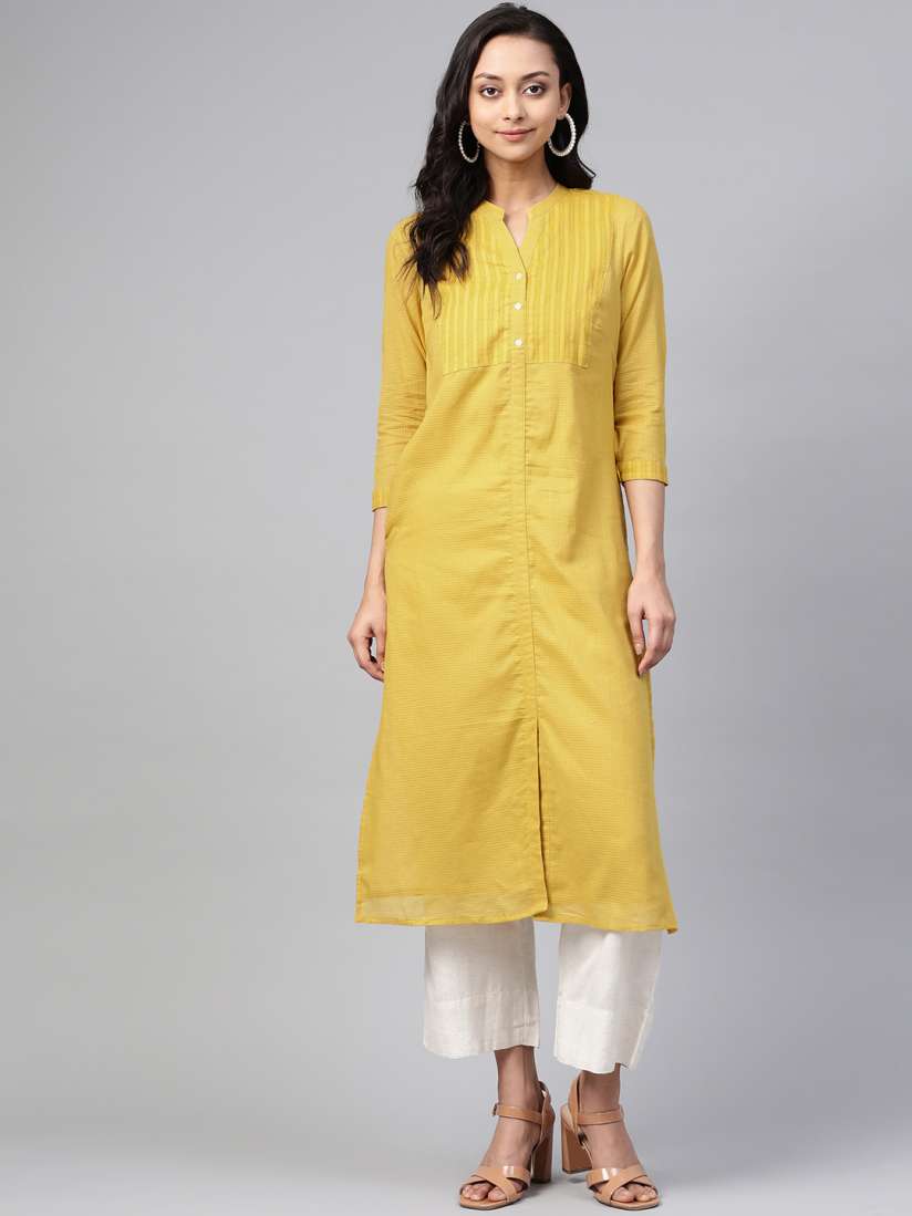Buy Fabindia Women Mustard Yellow Checked Cotton Kurta Kurtas for Women 13697642 Myntra