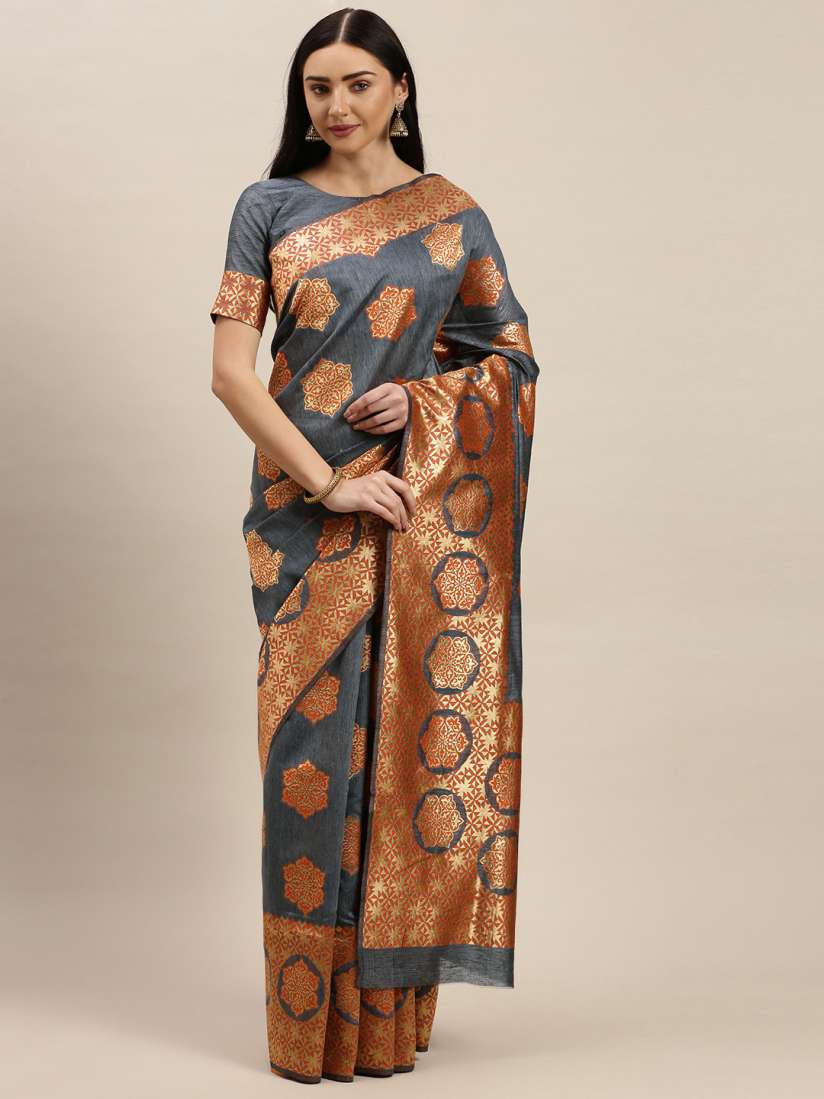 Buy Mitera Grey Woven Design Kanjeevaram Saree Sarees for Women 13704440 Myntra