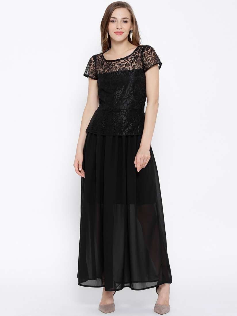 Myntra black maxi dress hot sale