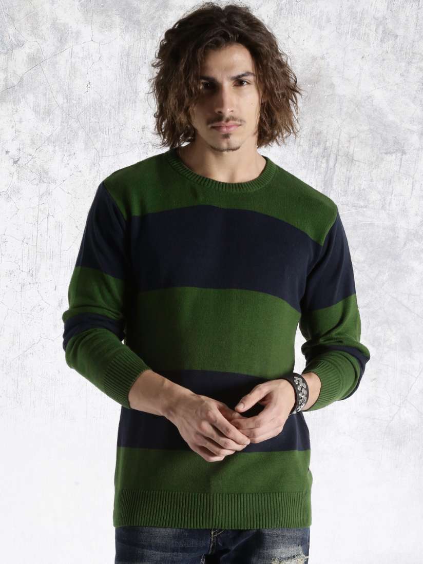 Green and navy sweater shop