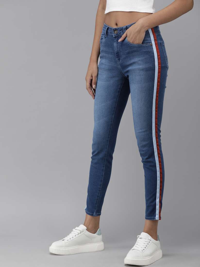 Side stripe jeans myntra cheap