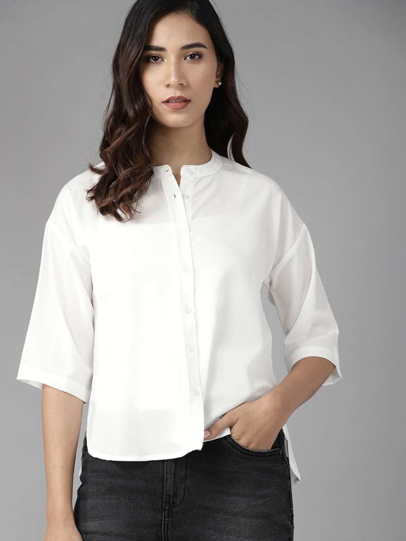 Buy Roadster Women White Semi Sheer Extended Sleeves Casual Shirt Shirts for Women 13722860 Myntra