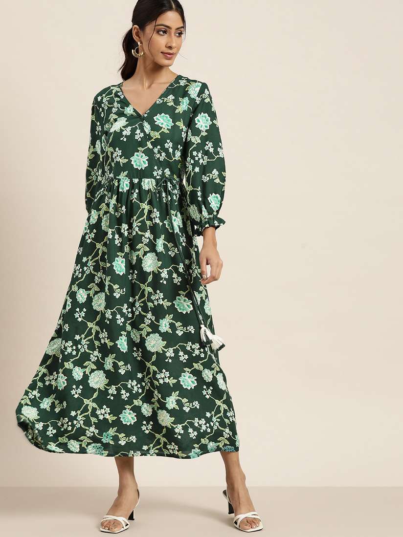 Buy all about you Green Off White Floral Print Gathered Wrap