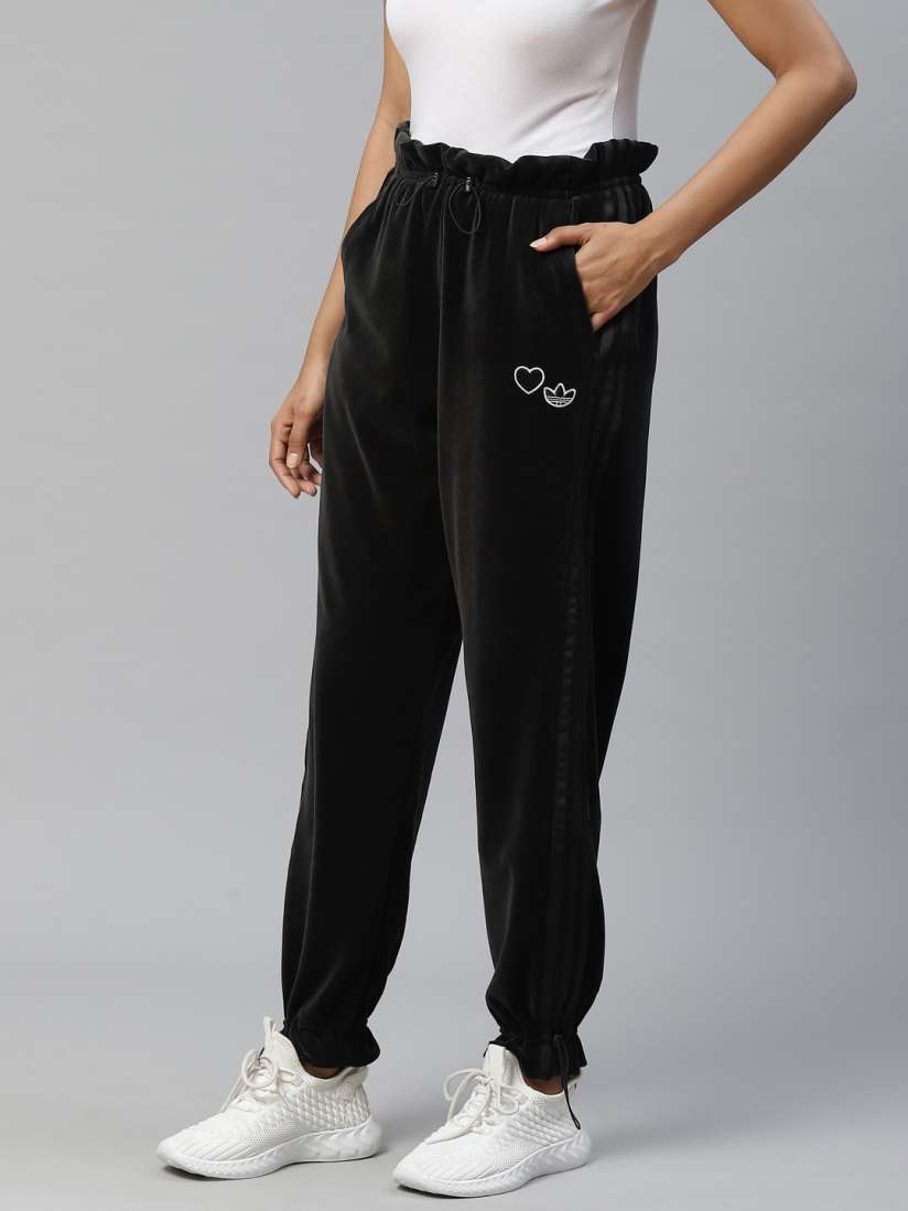 Black velvet adidas joggers top
