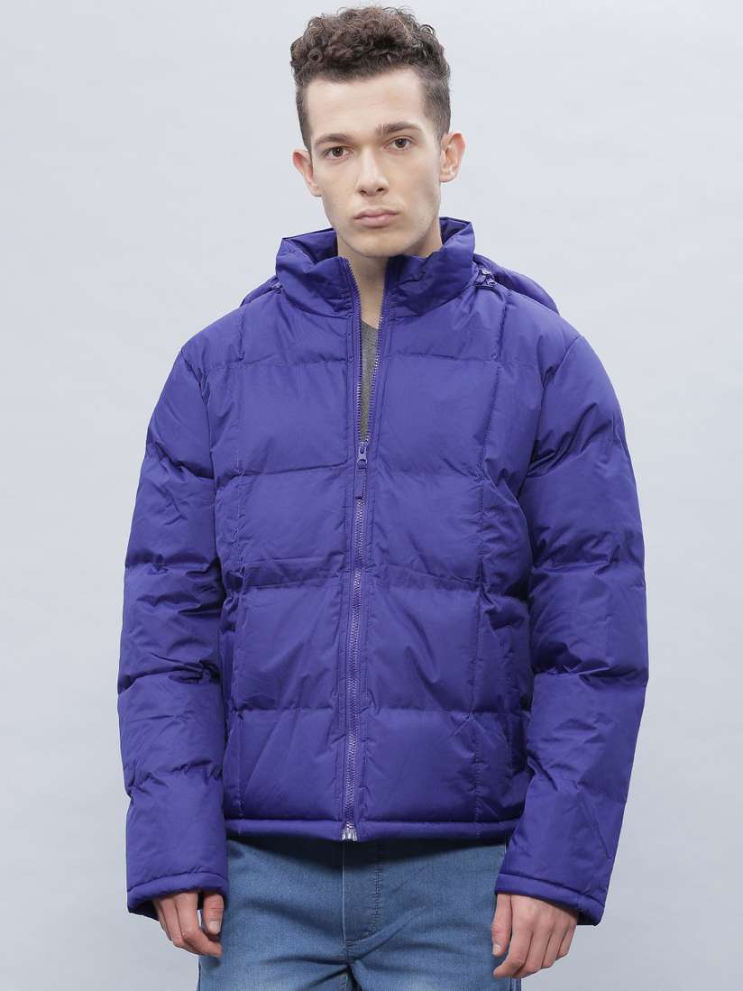 Buy Ether Blue Puffer Jacket With Detachable Hood Jackets for