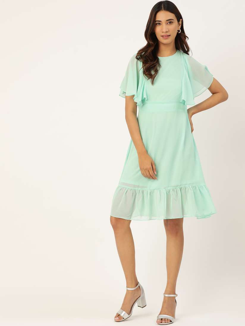 Buy Madame Women Sea Green Solid A Line Dress Dresses for Women 13748770 Myntra