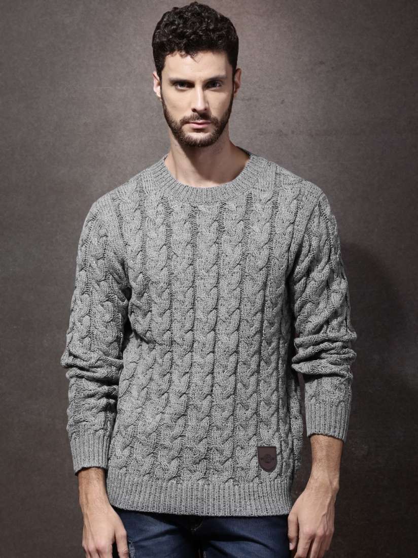 Buy Roadster Men Grey Self Design Sweater Sweaters for Men 1375090 Myntra