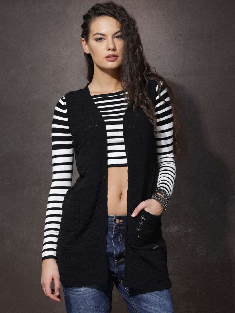 Buy Roadster Black Patterned Shrug Shrug for Women 1375254 Myntra