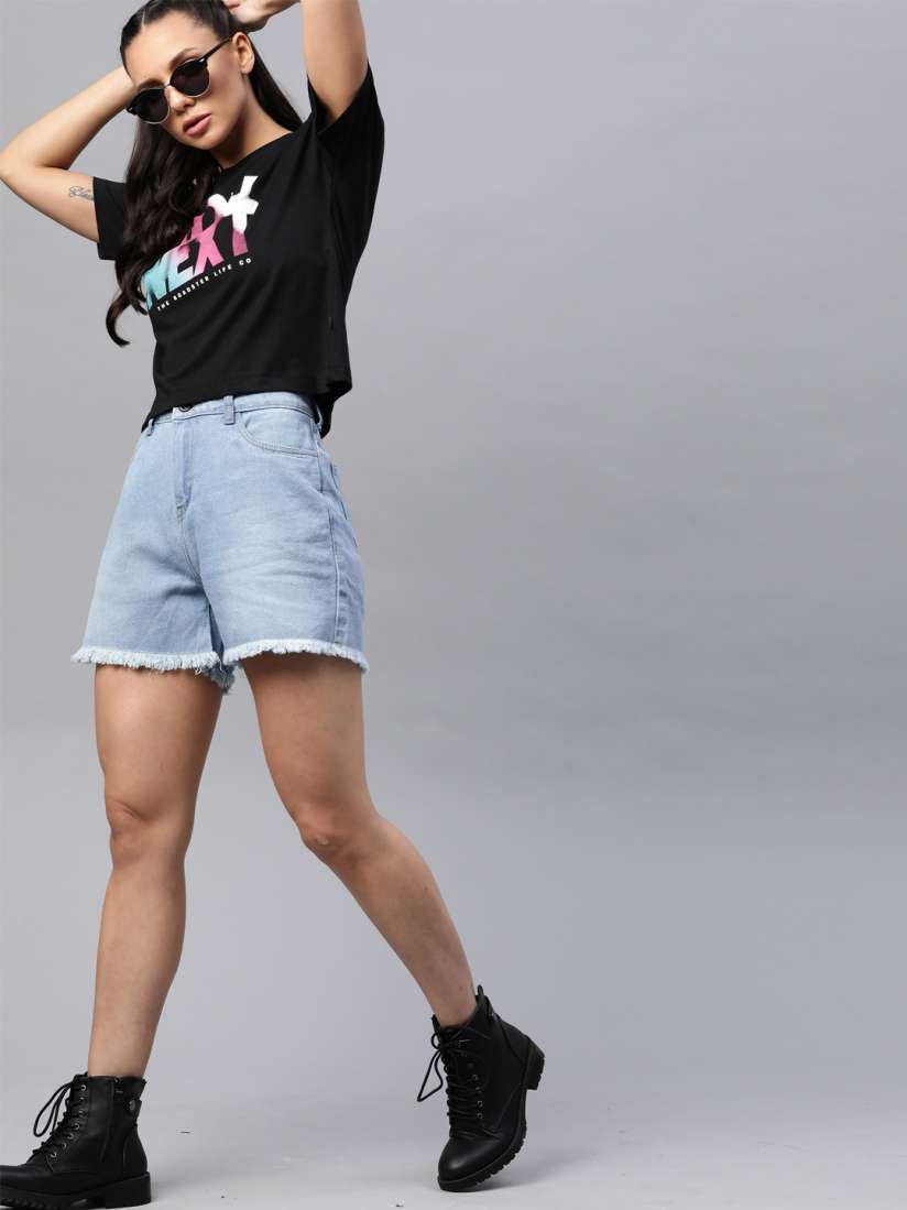 Buy Roadster Women Blue Solid High Rise Regular Shorts Shorts for Women 13757366 Myntra