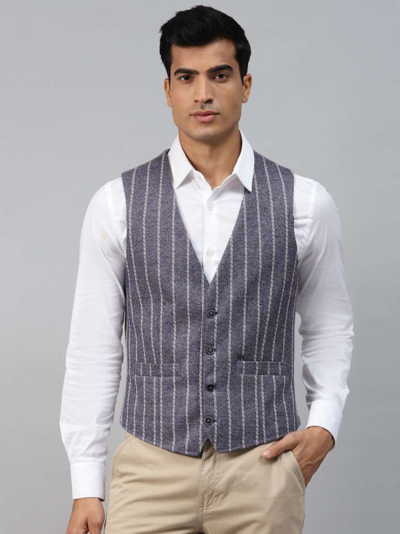 Buy Blackberrys Men Navy Blue White Striped Slim Fit Waistcoat Waistcoat for Men 13761306 Myntra
