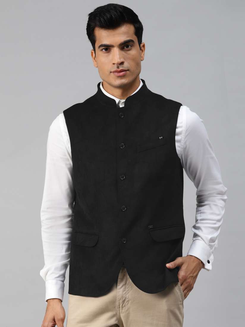 Buy Blackberrys Men Black Solid Slim Fit Nehru Jacket With Velvet Finish Nehru Jackets for Men 13761332 Myntra