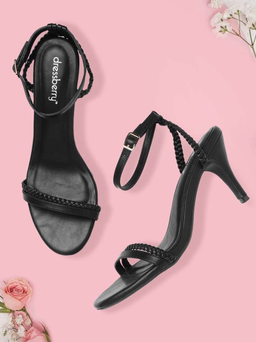 Buy DressBerry Women Black Braided Mid Top Slim Heels Heels for Women 13767976 Myntra