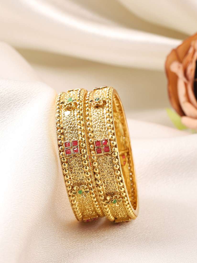 Buy Rubans Set of 2 24K Gold Plated Handcrafted Stone Studded Filigree Bangles Bangle for Women 13770356 Myntra