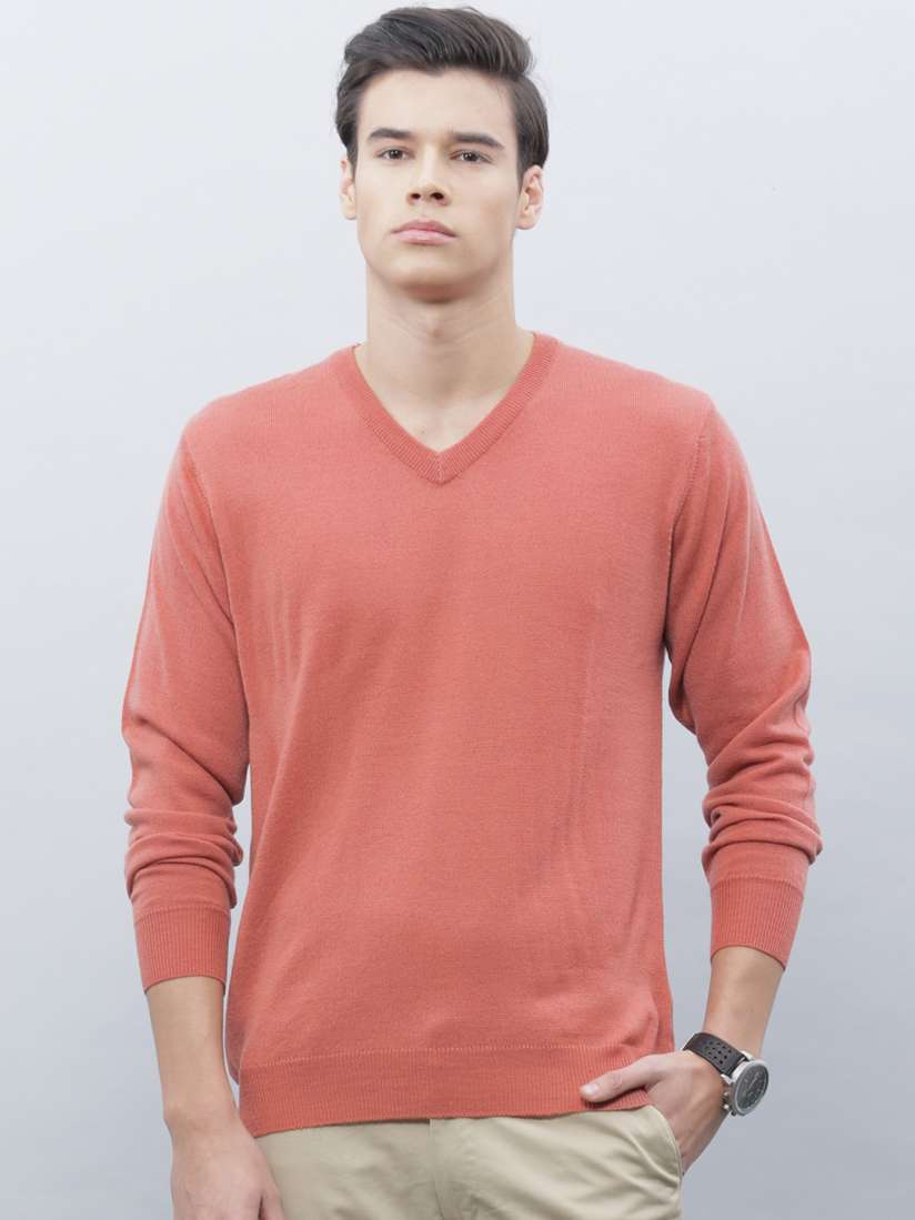 Buy ether Men Coral Pink Solid Sweater Sweaters for Men 1377663 Myntra