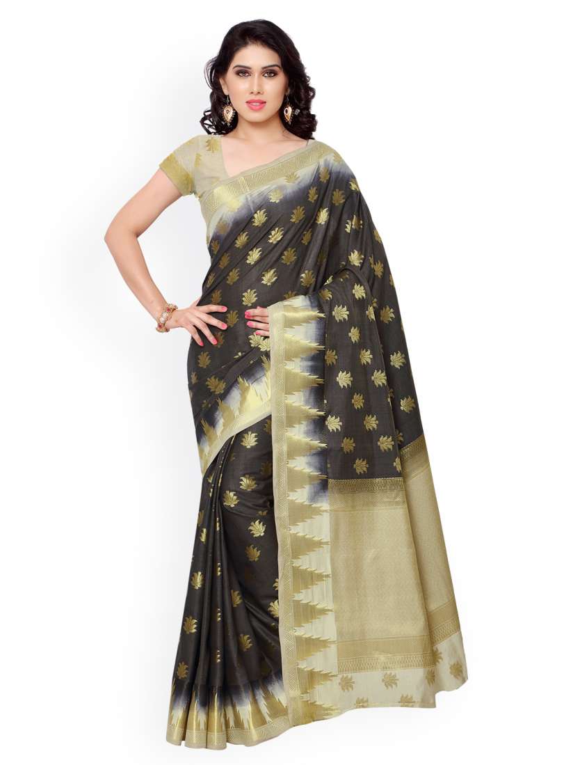 Buy Varkala Silk Sarees Black Jacquard Kanchipuram Art Silk Traditional Saree Sarees for Women 1377981 Myntra