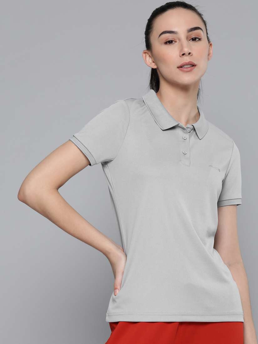 Buy Alcis Women Grey Solid Polo Collar T shirt Tshirts for Women 13780634 Myntra