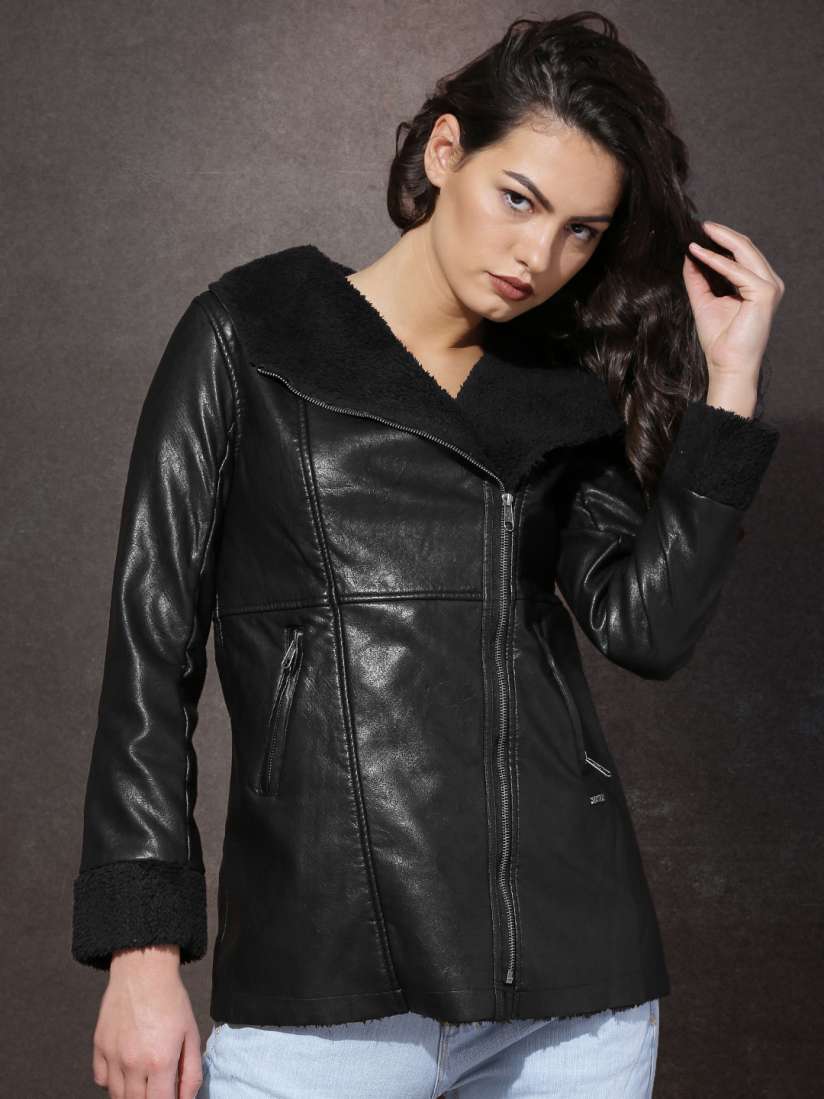 Buy RDSTR Black Longline Biker Jacket Jackets for Women Myntra