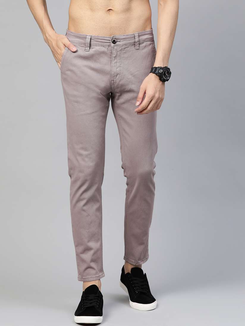 Buy Roadster Men Grey Slim Fit Cropped Chinos Trousers Trousers