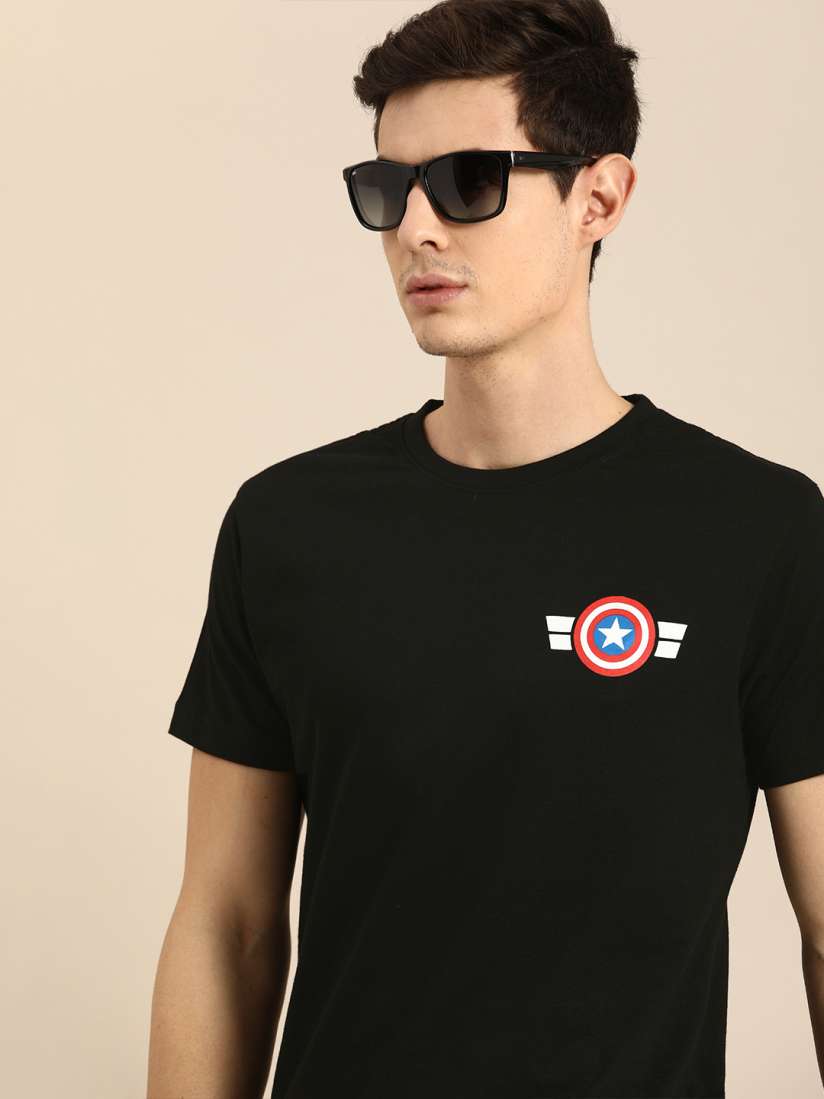 Buy Bewakoof Men Black Captain America Printed Round Neck Pure Cotton T shirt Tshirts for Men 13819050 Myntra
