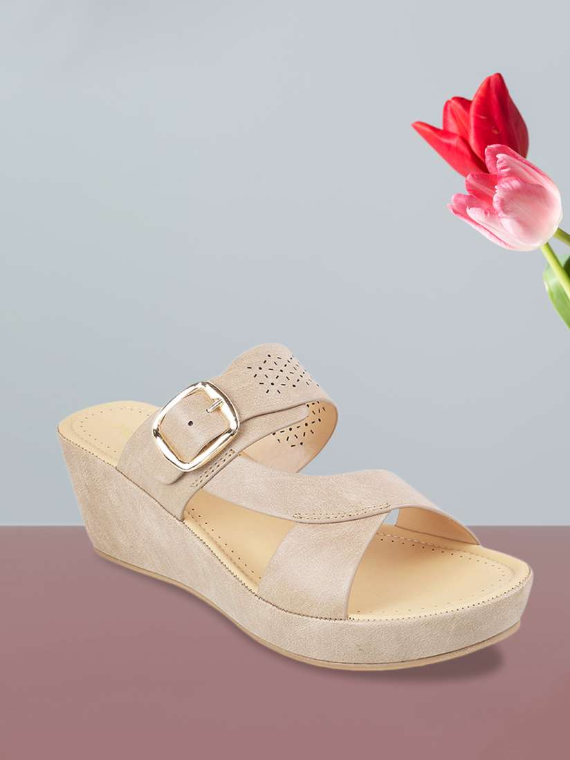 Buy Mochi Women Beige Solid Wedges Heels for Women 13821872 Myntra