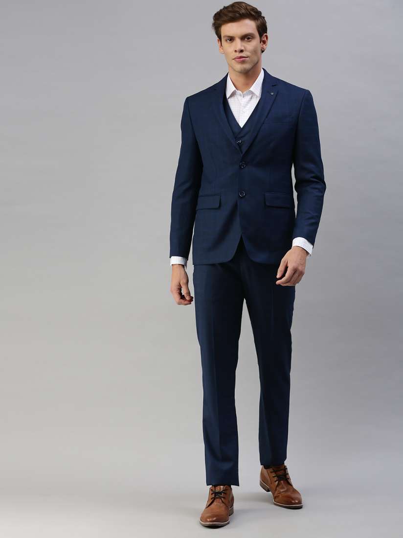 Buy Louis Philippe Navy Blue Checked Slim Fit Single Breasted 3 Piece Formal Suit Suits for Men 13825180 Myntra
