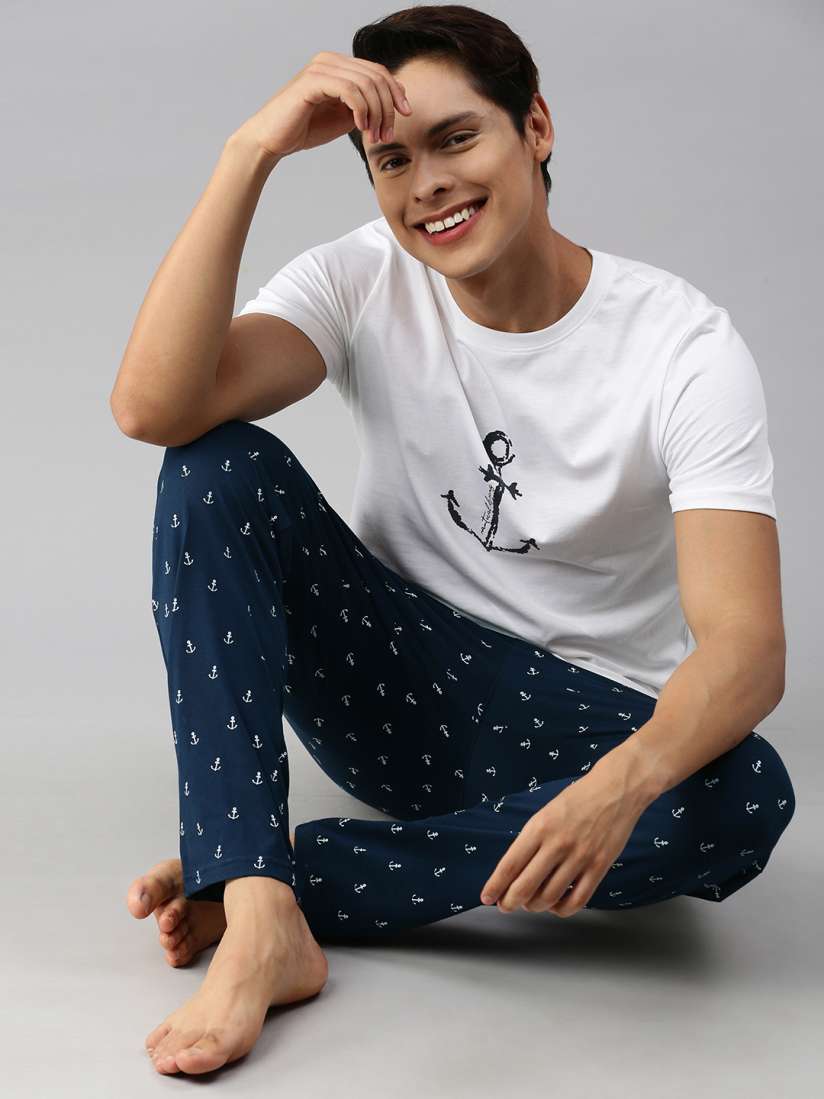 Buy Mast Harbour Men White Blue Nautical Printed Pure Cotton Loungewear Set Night suits for Men 13830082 Myntra