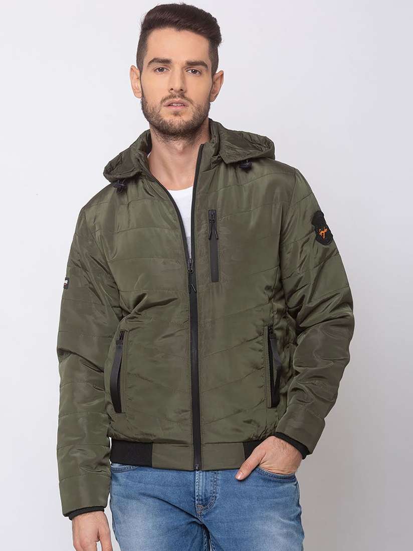 Spykar Mens Olive Denim Jacket Slim Fit Men's Denim Jackets