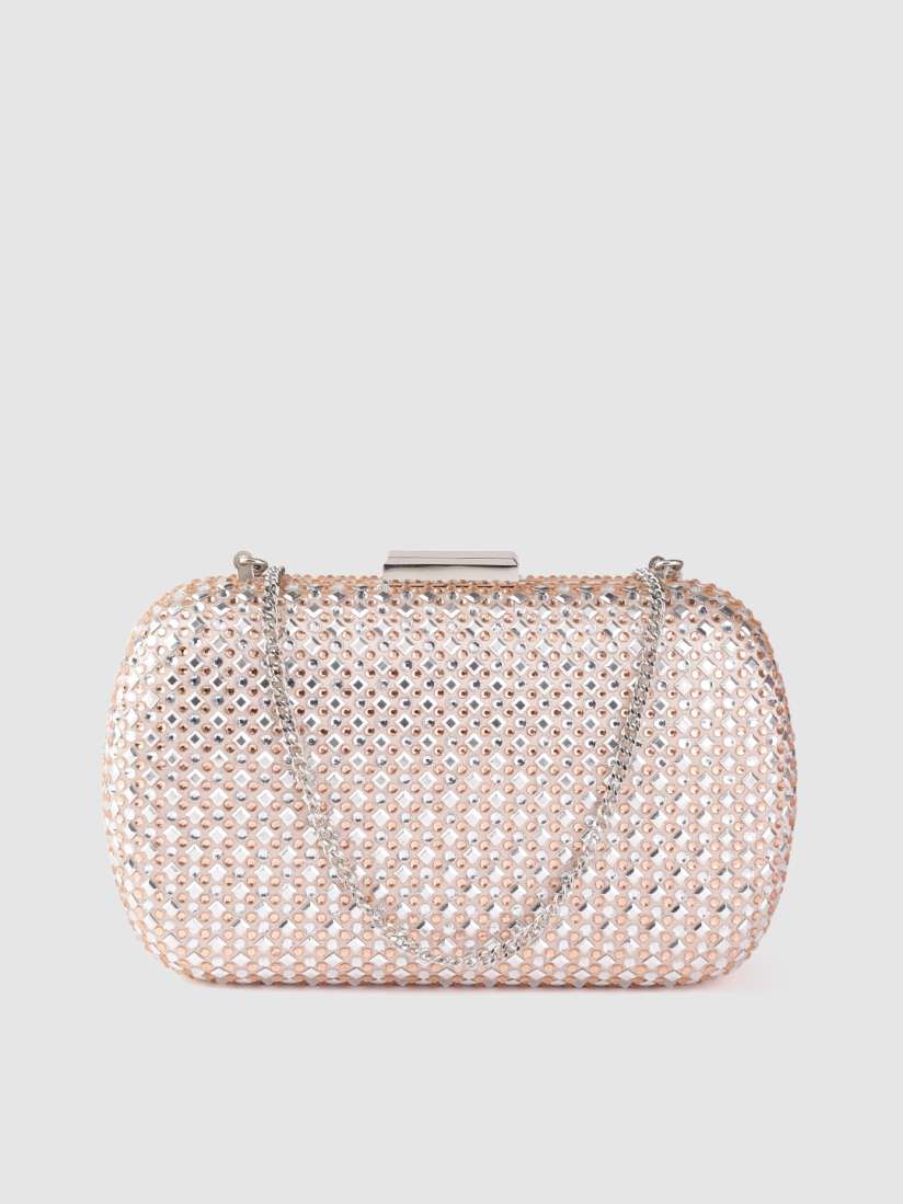 Buy Forever New Women Rose Gold Toned Silver Toned Embellished Box Clutch Clutches for Women 13855946 Myntra