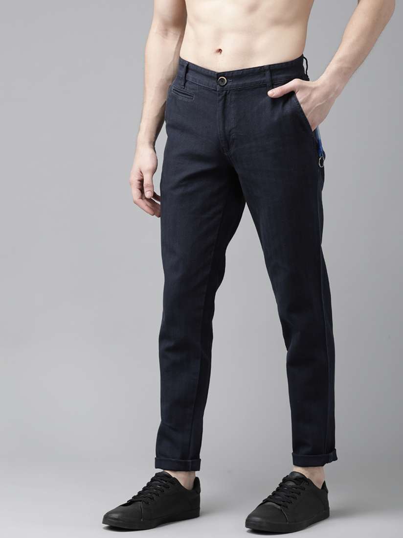 Navy striped trousers mens sales