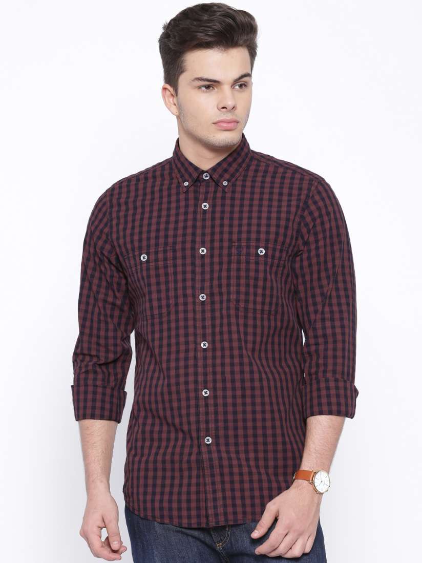 Buy Allen Solly Jeans Burgundy Navy Checked Custom Fit Casual Shirt Shirts for Men 1386560 Myntra
