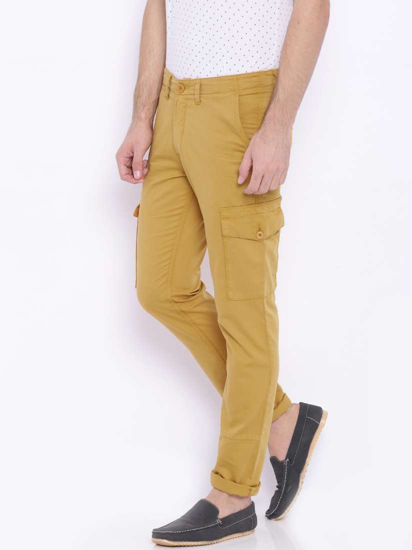 Buy Solly Jeans Co. Mustard Yellow Trenim Fit Cargo Trousers Trousers for Men 1386680 Myntra