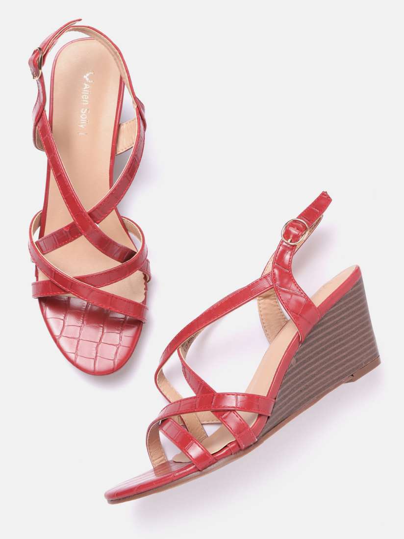 Buy Allen Solly Women Red Croc Textured Strappy Wedges Heels for Women 13870548 Myntra