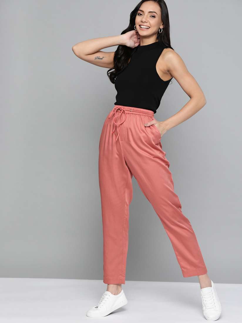 Pink pleated trousers hot sale
