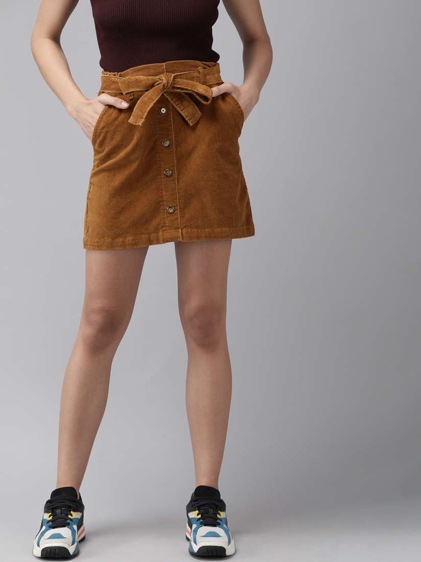 Buy The Dry State Women Mustard Yellow with a Tinge of Brown Corduroy Straight Skirt Skirts for Women 13883464 Myntra