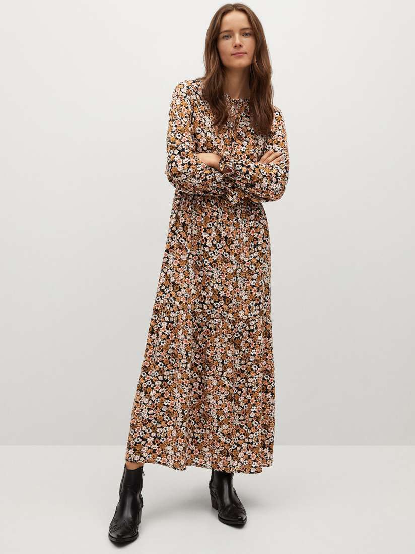 Buy MANGO Women White Brown Ditsy Floral Printed Maxi Dress With Tie Up Neck Dresses for Women 13884696 Myntra