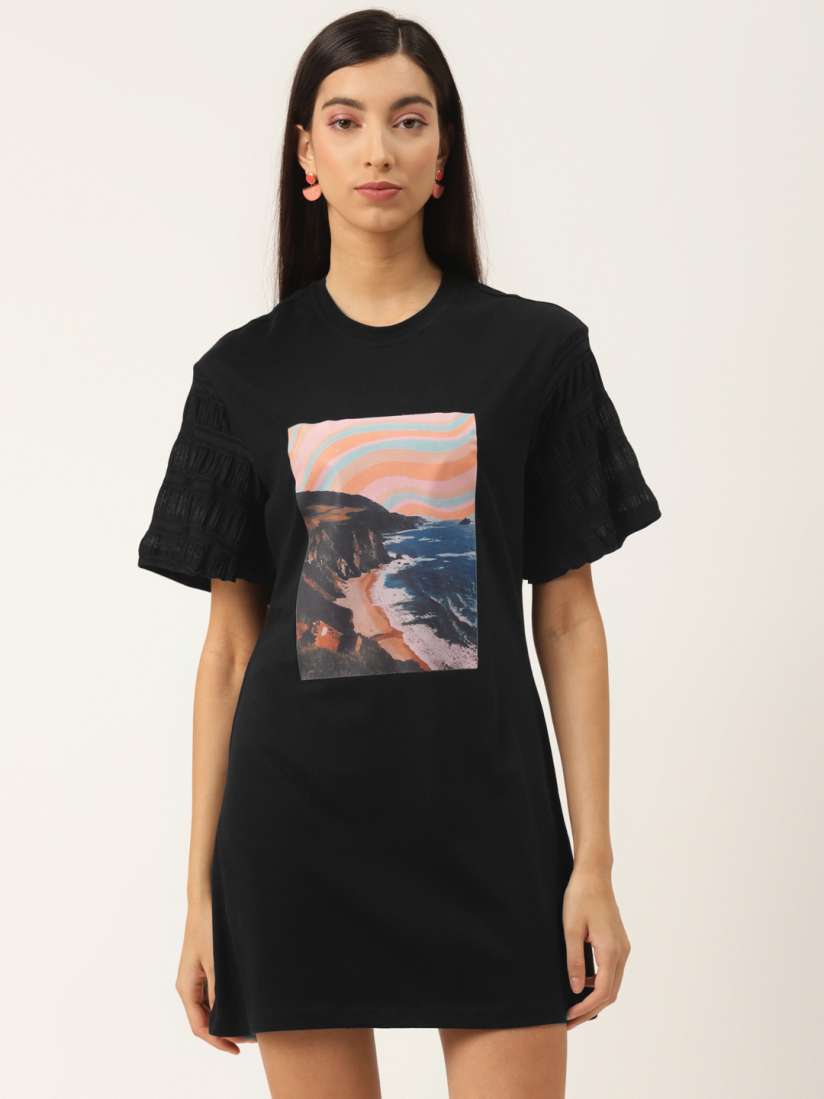 Buy LA LOFT Women Black Printed T shirt Dress Dresses for Women 13894322 Myntra