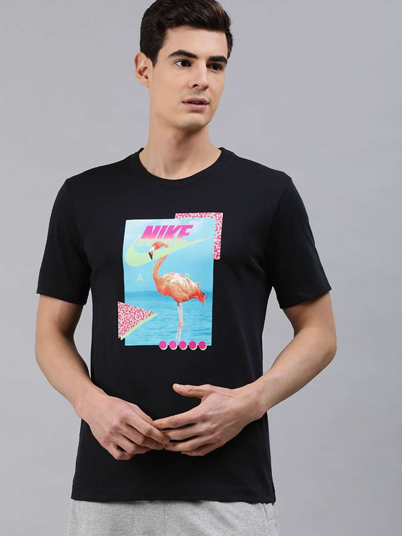 Buy Nike Men Black Printed NSW TEE BEACH FLAMINGO Standard Fit Round Neck Pure Cotton T shirt Tshirts for Men 13898284 Myntra