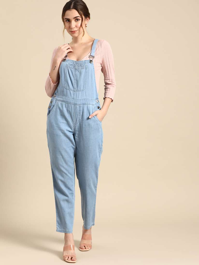 Buy all about you Women Blue Solid Denim Dungarees Dungarees for Women 13901368 Myntra