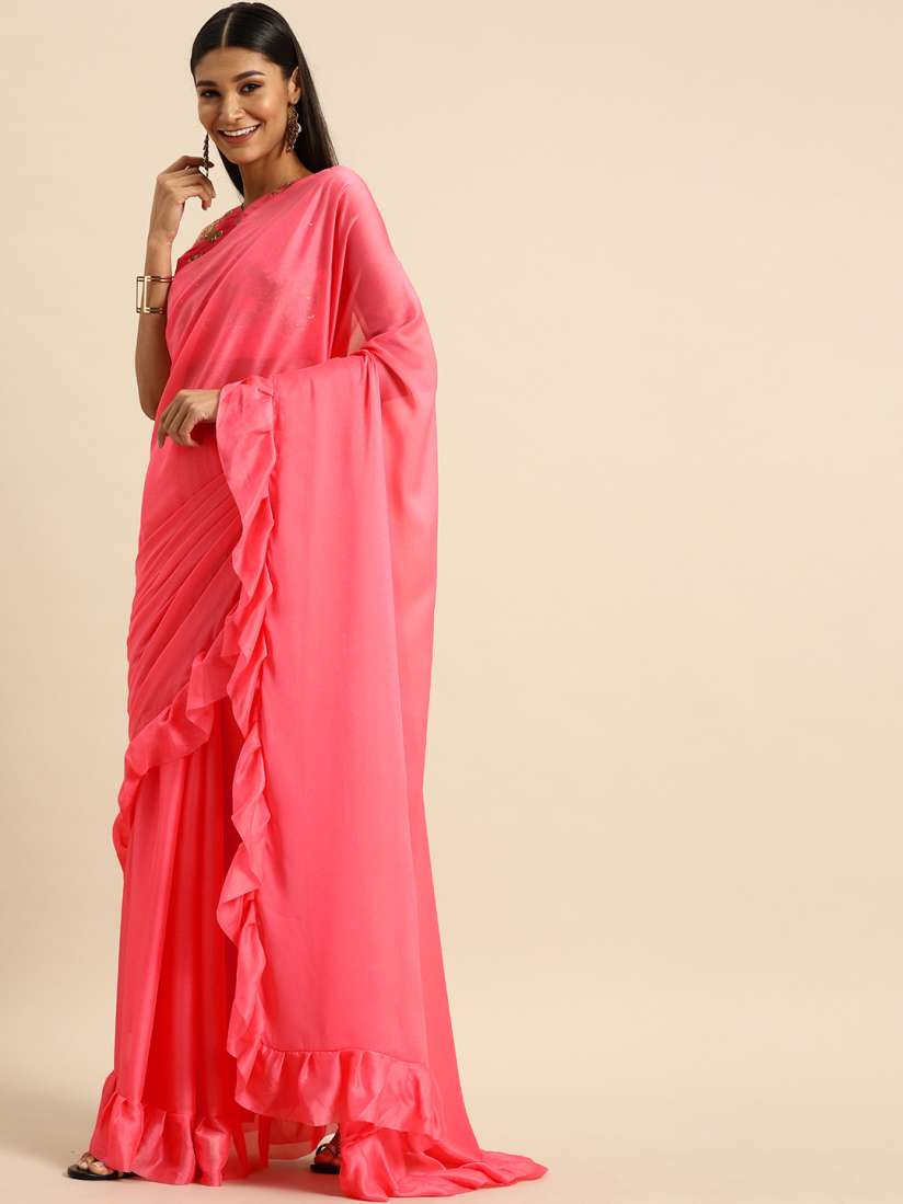 Frill saree on myntra on sale