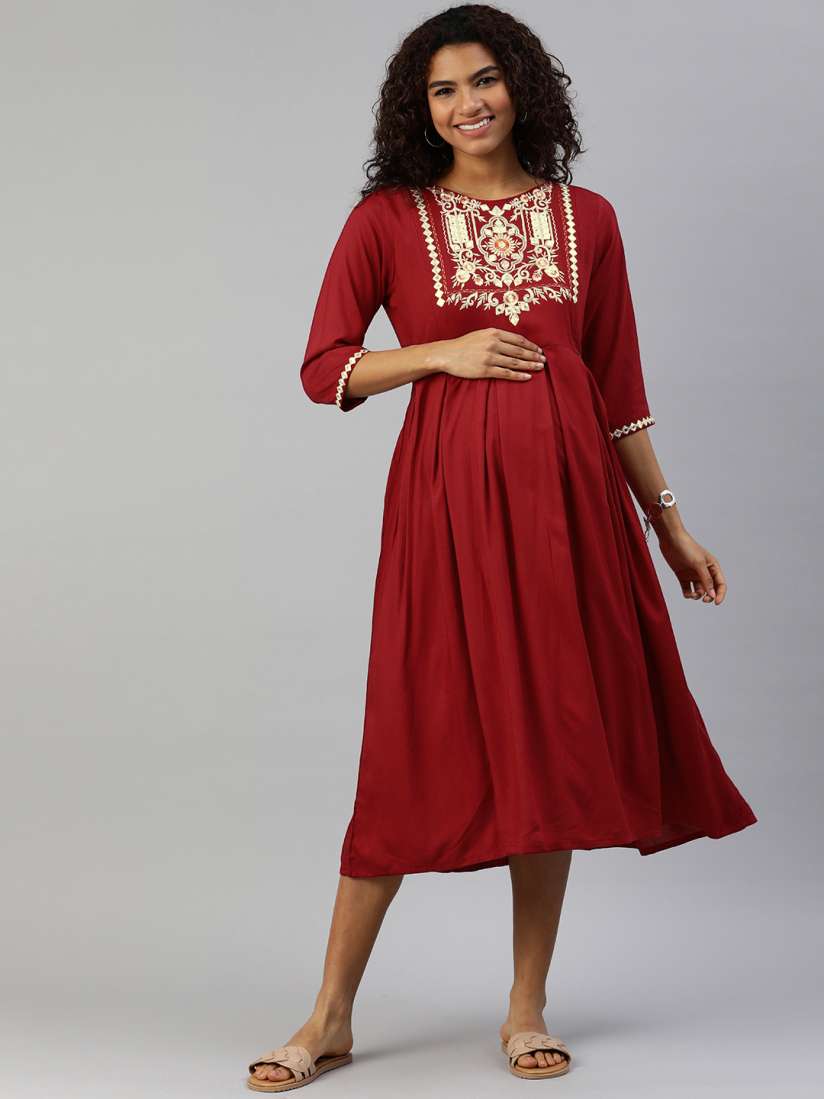 Buy MomToBe Women Maroon Solid Maternity Feeding A Line Nursing Sustainable Dress Dresses for Women 13908832 Myntra