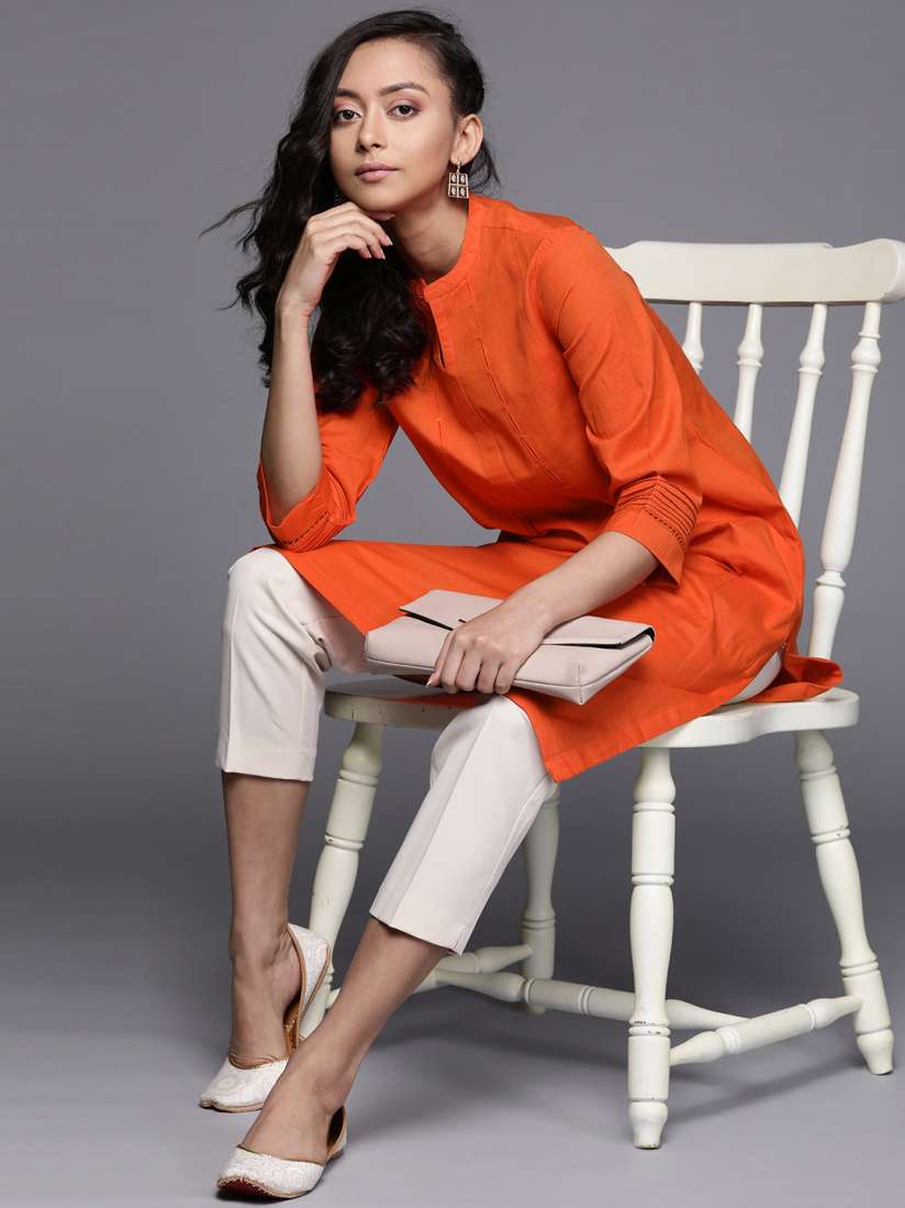 Biba orange kurta best sale