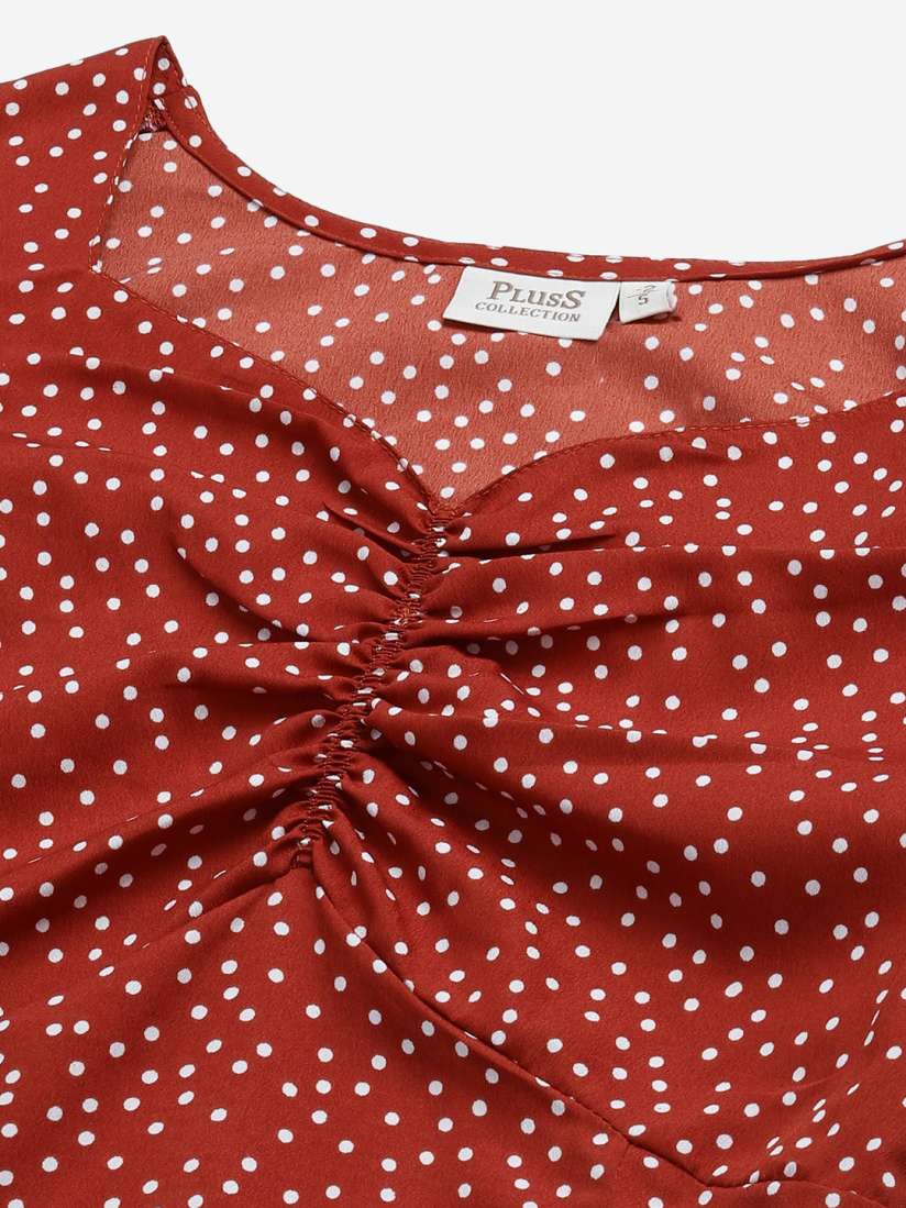 Rust and white polka dot dress discount