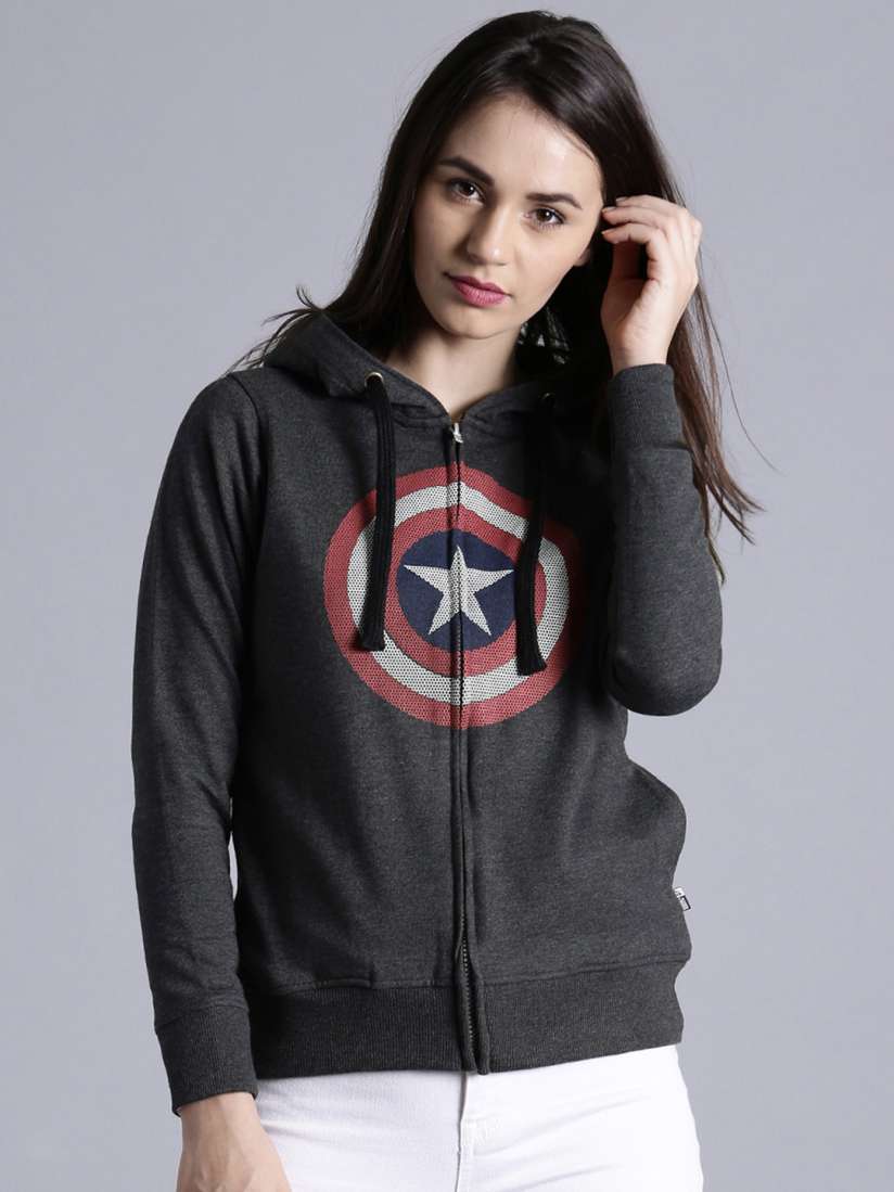 Buy Kook N Keech Marvel Women Charcoal Grey Printed Front Open Sweatshirt Sweatshirts for Women 1391510 Myntra