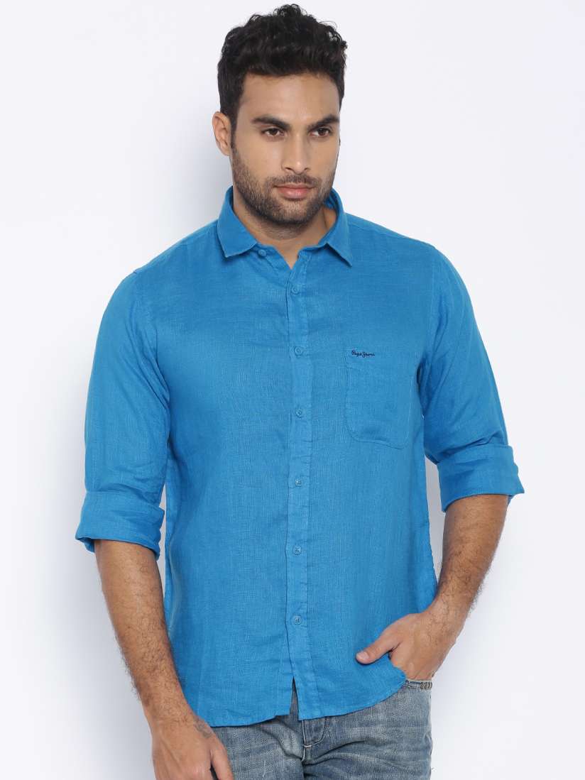 Buy Pepe Jeans Blue Linen Casual Shirt Shirts for Men 1392713 Myntra